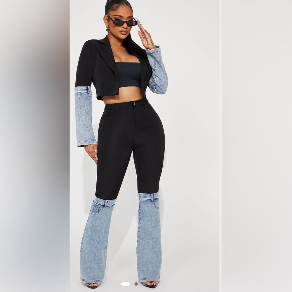 Fashion Nova Black and Denim Pants ( top of the game set. Pants only )